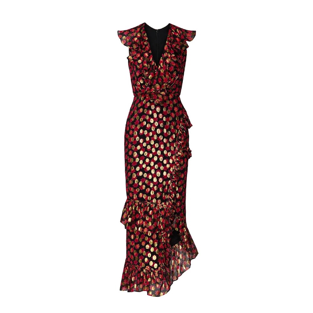Saloni Anita Dress Womens 10 Floral Polka Dot Event Wedding Metallic Sparkle‎ - Picture 2 of 12